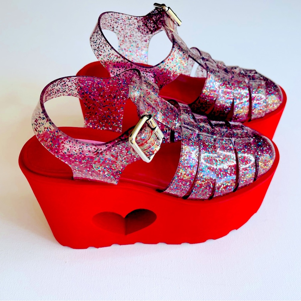 Sugarbaby ❤️ Platform Clear Glitter Jelly Sandals size 5